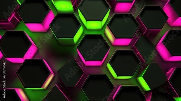 Fototapeta Neon Glow Hexagonal Abstract Background for Modern Design.