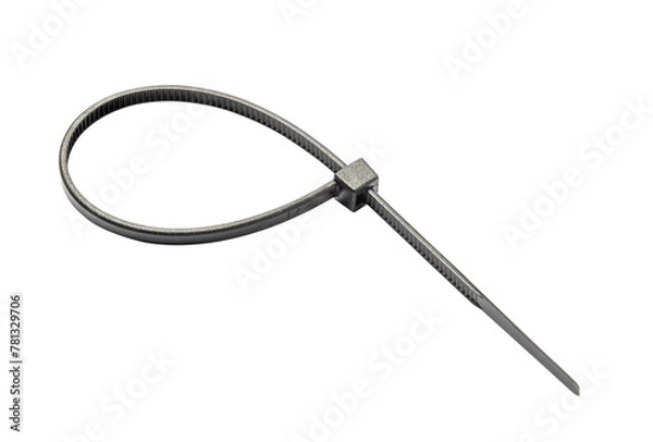 Obraz Sturdy, self-locking black nylon tie, isolated on white background