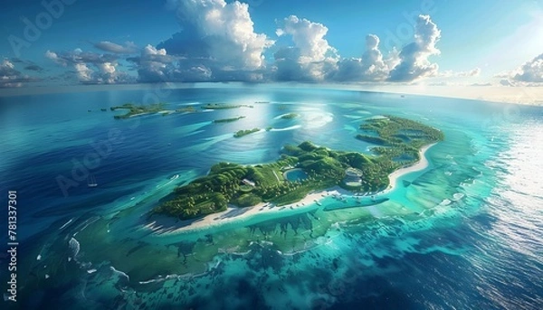 Obraz An uninhabited island in the middle of the ocean generated by AI