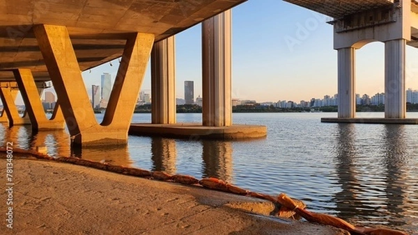 Obraz Under the Han River Bridge and the Sunset
