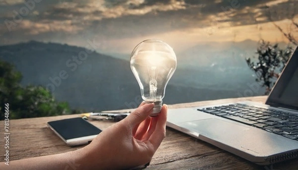 Obraz Idee Hand mit Glühbirne