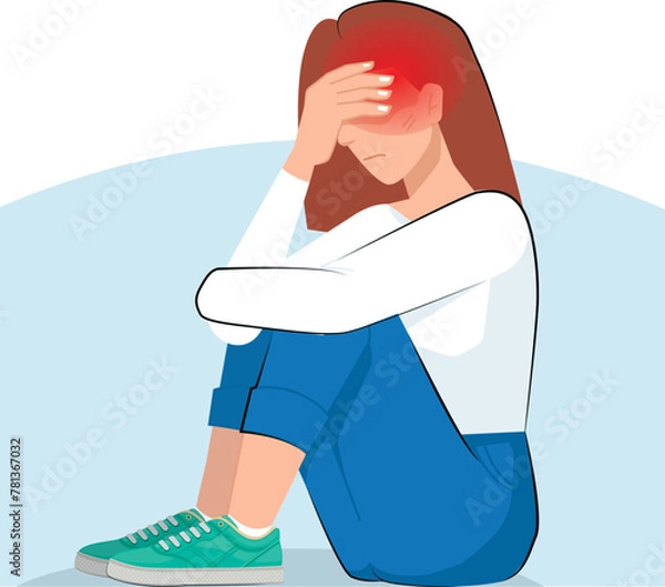 Fototapeta This image depicts the debilitating reality of chronic migraine, a condition characterized by frequent and intense headache episodes that can significantly impair daily functioning