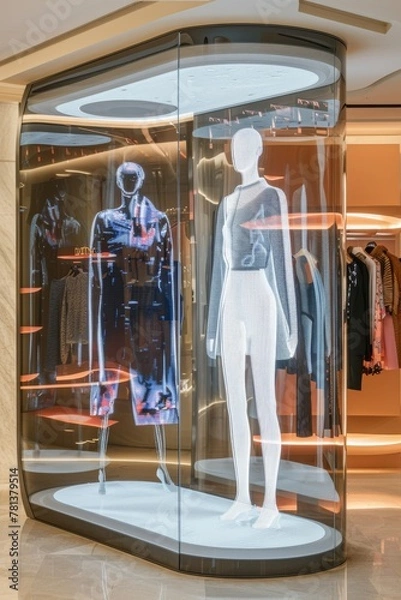 Fototapeta An innovative retail store with holographic displays showcasing virtual try-on for clothes and accessories
