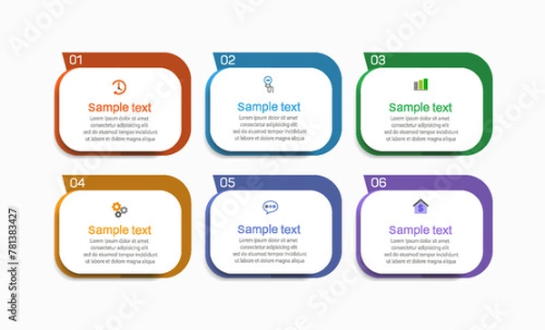 Obraz Business vector infographic design template with icons and 6 options or steps. Can be used for process diagram, presentations, workflow layout, banner, flow chart, info graph	
