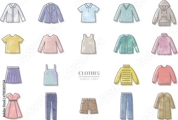 Obraz 水彩風の衣類アイコン　イラスト素材セット / vector eps
