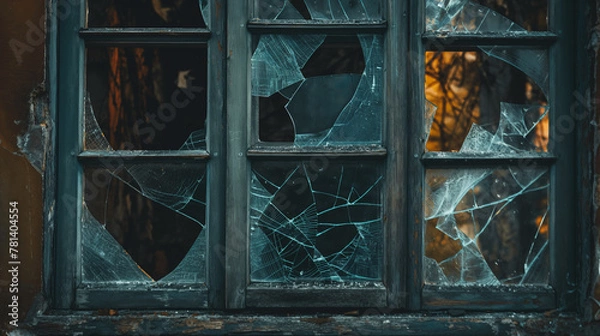 Fototapeta Haunting Elegance of a Weathered Broken Window. Generative AI