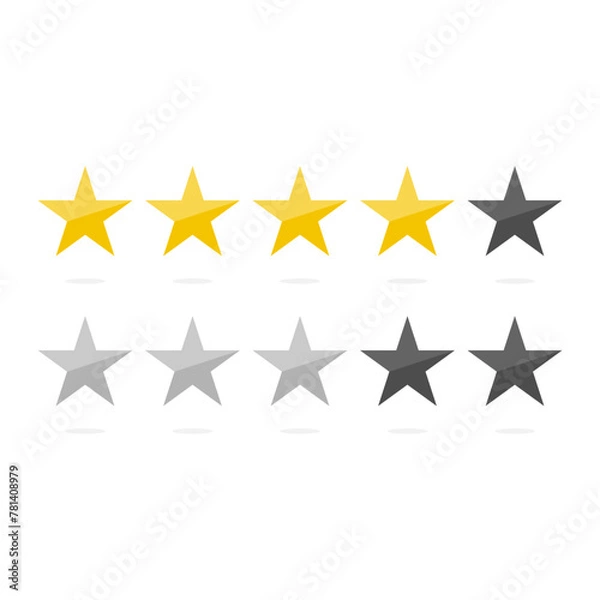 Fototapeta Golden and silver star. 5 star rating icon. Isolated badge for website or app on the white background.