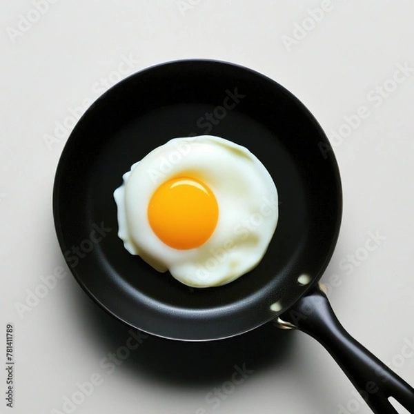 Fototapeta scrambled eggs in a frying pan. light background.