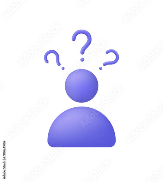 Fototapeta 3D person with question marks. Choice, problem solving concept. Support or inspection. Trendy and modern vector in 3d style