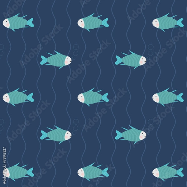 Obraz Seamless pattern many fish in blue water, background