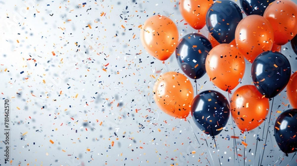 Fototapeta A lively scene of floating balloons with a dynamic dispersion of confetti gives a sense of movement and celebration