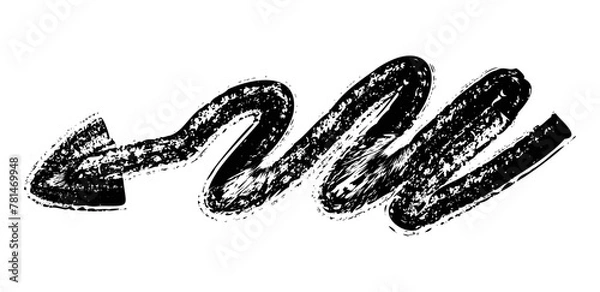 Fototapeta Hand drawn simple arrow drawn with wax crayon, chalk or charcoal. Uneven dry texture for underlining highlighting. Pencil drawn lines, strikethrough, grungy vector isolated on white