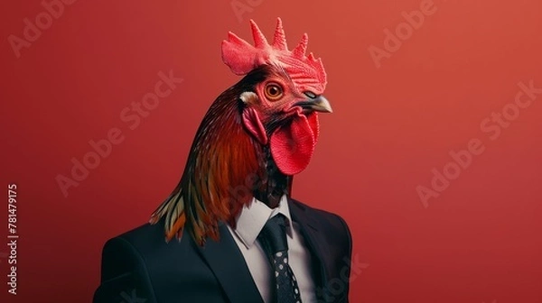 Fototapeta Corporate rooster concept on red background