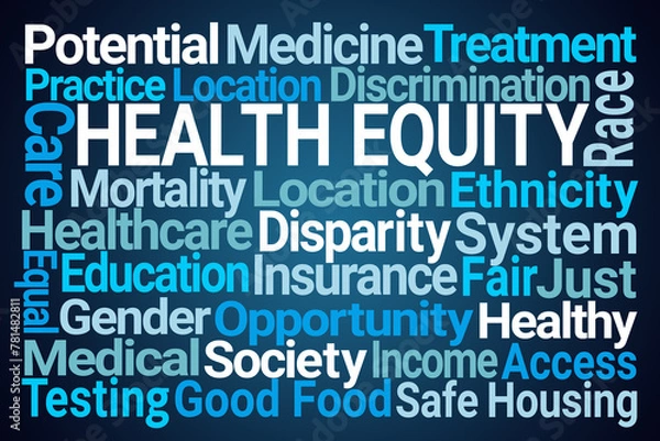 Obraz Health Equity Word Cloud on Blue Background
