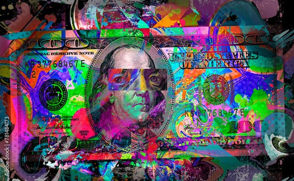 Obraz graffiti on wall 100 dollar bill abstract bright picture