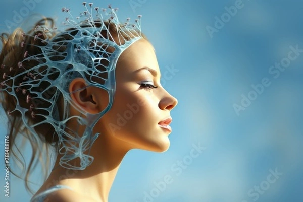 Fototapeta a captivating blue futuristic environment that showcases the intersection of digital technology and human anatomy.Depict the body, heart, lungs, kidney