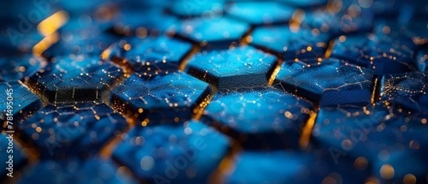 Fototapeta Infinite hexagon hive, 3D perspective, shades of blue, mathematical beauty