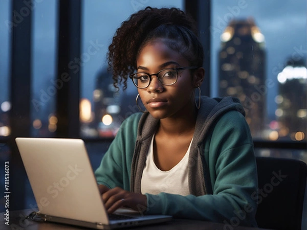 Obraz woman using laptop computer