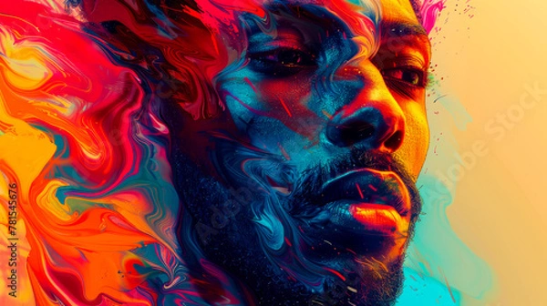 Fototapeta Vibrant and Intricate Male Portrait in Dynamic Popup Design
