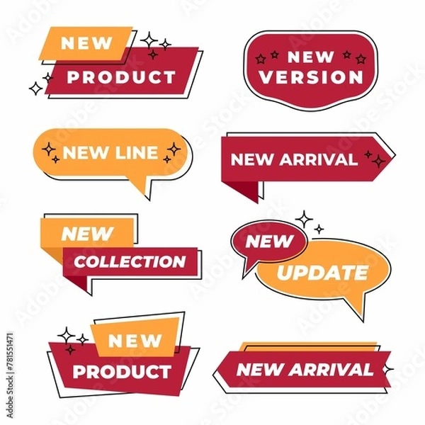 Fototapeta New Product Label Tag Collection New Arrival New Collection New Update Stickers Design Colored