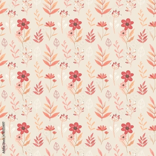 Fototapeta Peach Fuzz Cute Floral Seamless Pattern Botanical Elegant Small Flowers Pattern