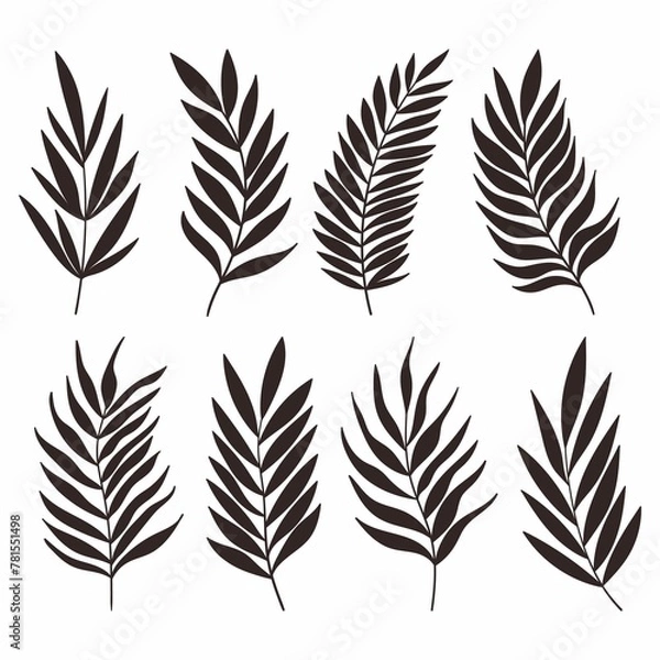 Fototapeta Palm Tree Leaf Silhouettes Set Isolated White Background