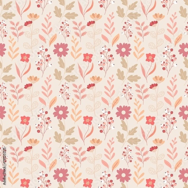 Fototapeta Peach Fuzz Romantic Floral Seamless Pattern Cute Botanical Elegant Small Flowers Pattern 2