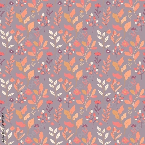 Fototapeta Peach Fuzz Romantic Floral Seamless Pattern Cute Botanical Elegant Small Flowers Pattern