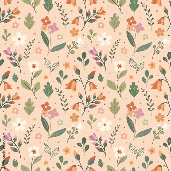 Fototapeta Spring Floral Seamless Pattern Cute Romantic Wildflowers Pattern Beige Background