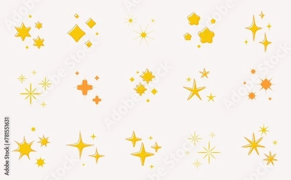 Fototapeta Yellow Sparkles Star Symbols Hand Draw Stars Magic Lights Sparkles Set Magic Shine Effect
