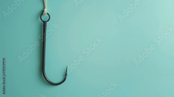Obraz Abstract dark fishing hook casting shadows on a teal backdrop.