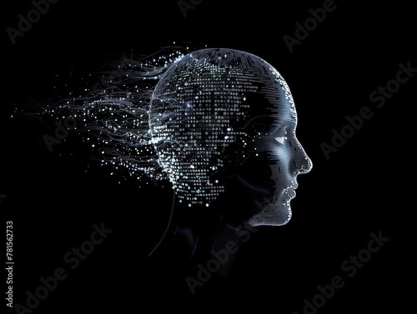 Fototapeta human robot, artificial intelligence, business intelligence, scientific symbols and laboratory equipment, neural networks, science fiction,  technology and anatomy,