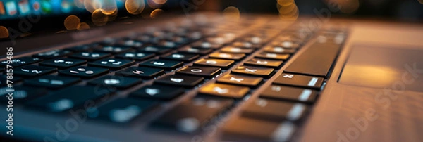 Obraz Close-Up Perspective View on Laptop Computer Keyboard