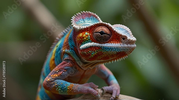 Fototapeta Chameleon's Canvas: Vibrant Colors Dance in the Wind (Baby Chameleon Too!)