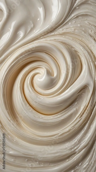 Obraz Mesmerizing swirl of creamy, white substance captures viewers attention, drawing eyes into hypnotic spiral at center. Fluid texture accentuated by delicate ridges.