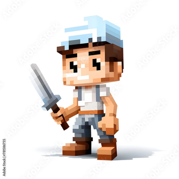 Fototapeta Illustrated Pixel cartoon character with white background, 8 bit Pixel character, 8 bit character, pixel character