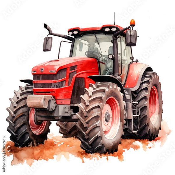 Obraz red tractor isolated on white