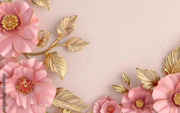 Fototapeta Rose Gold Floral on Pink	

