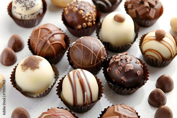 Fototapeta Fancy chocolates isolated on white from top down view