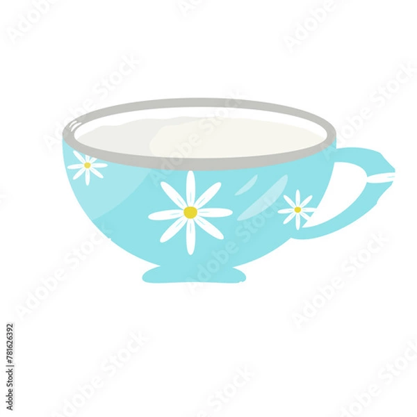 Fototapeta Drink mug with a spring-summer floral print in blue. Cute cup with seamless pattern