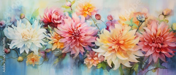Fototapeta illustration of a colorful flower background in painting encaustic look