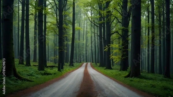 Fototapeta : Exploring Forest Roads Amidst Colorful Leaves and Trees."
