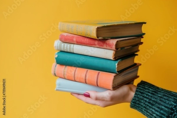 Fototapeta Educational Evolution: Woman's Hands Embrace Books, Portraying Education, Science, Knowledge, and Intellectual Growth