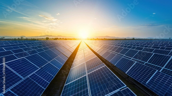 Obraz Solar park in desert, sunny weather, aerial view
