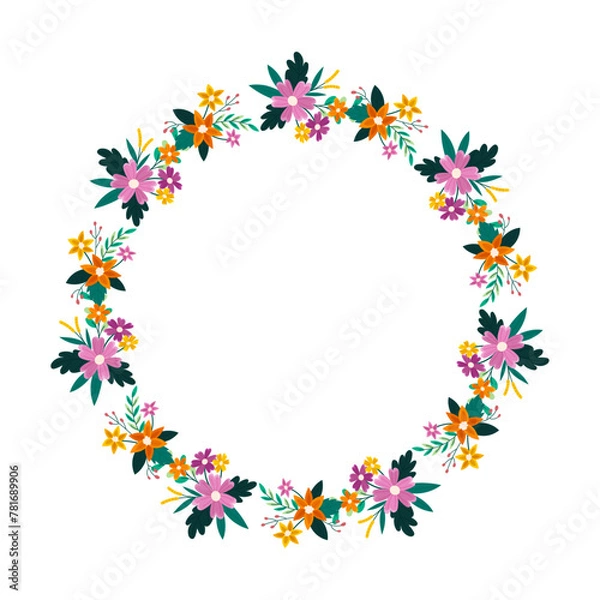 Fototapeta Vector hand drawn spring floral frame on white