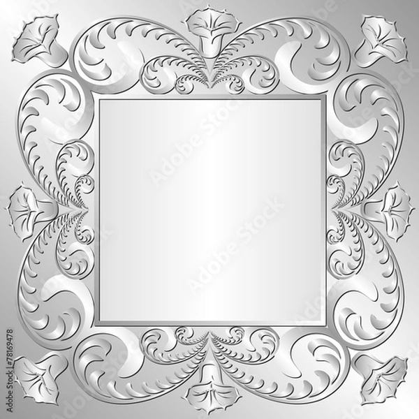 Fototapeta silver background with floral border