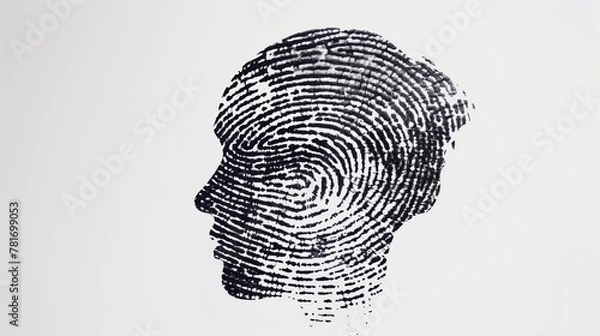 Fototapeta A black and white drawing of a face with a fingerprint