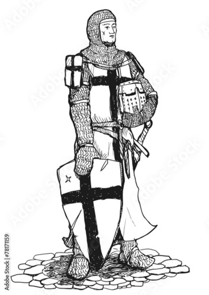 Fototapeta Crusader with sword and shield