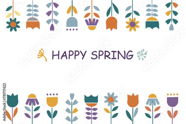 Obraz Trendy typographic vector composition with Happy Spring sign and flowers. Great template for social media, poster or card