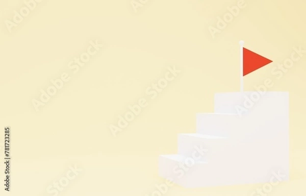 Obraz 3D素材_シンプルな階段とフラッグ_ベージュ